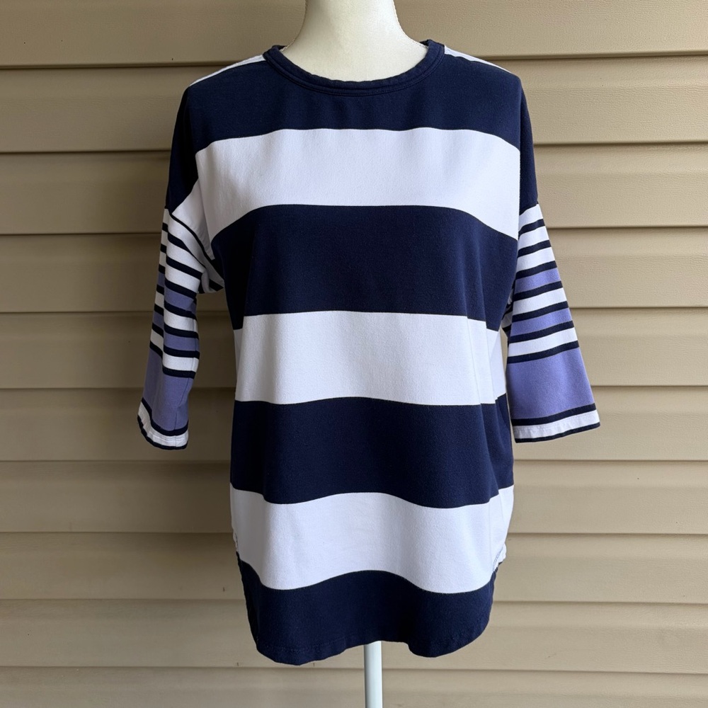 •Crown & Ivy• Vintage Wash Boat Neck Striped Tee - Size Large